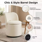 Chaise de coiffeuse pivotante avec rangement, tabouret rond rembourré avec dossier, fauteuil tonneau d’appoint doux et rembourré pour chambre et salon