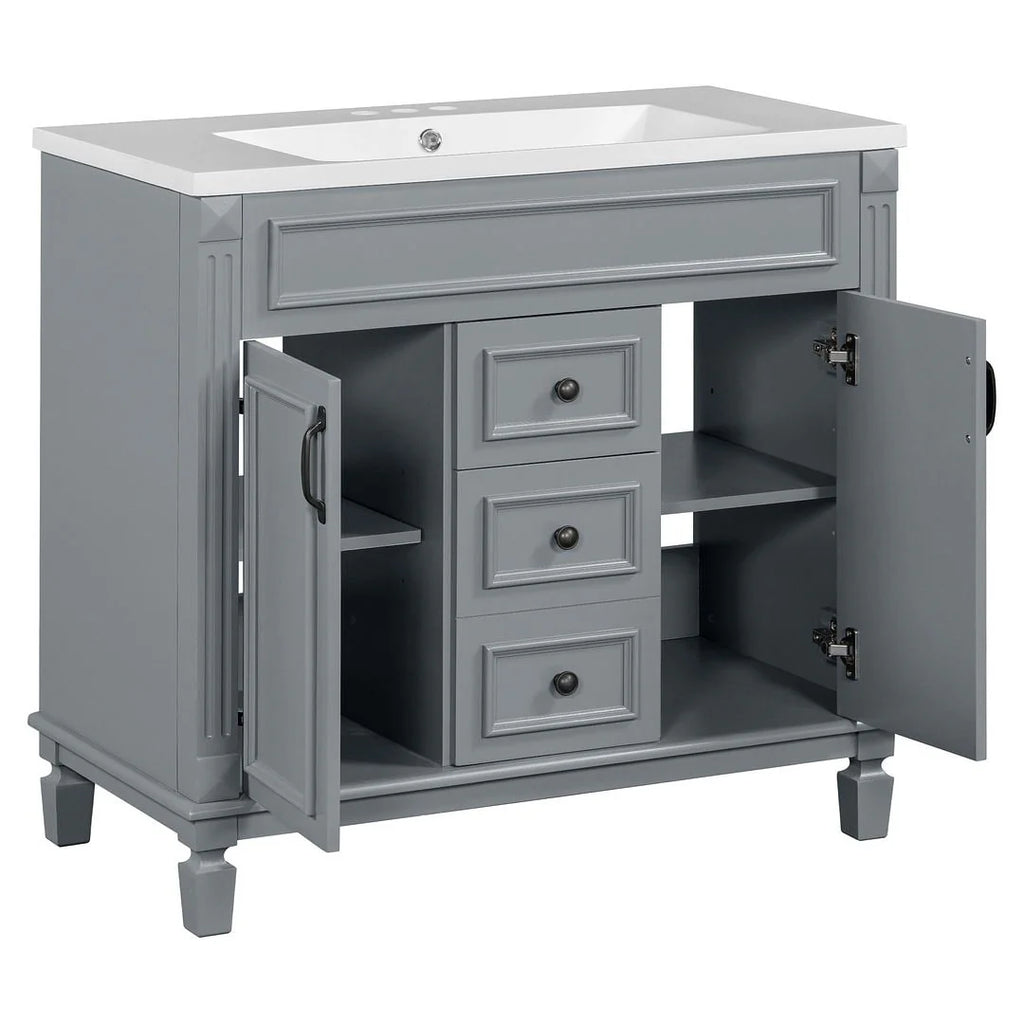 Meuble-lavabo moderne de salle de bains de 36 po avec vasque sur plan, armoire à miroir, 2 portes et 2 tiroirs