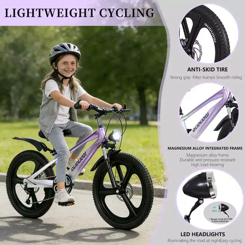 NAYSAYE 20-Zoll-Mountainbike für Kinder mit 7-Gang-Schaltung und Rahmen aus Magnesiumlegierung für Jungen und Mädchen von 8 bis 12 Jahren, 57.09*21.65*29.92
