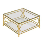 Quadratischer Couchtisch von Merax mit schwarzer oder transparenter Glasplatte und zweistöckigem Ablagefach