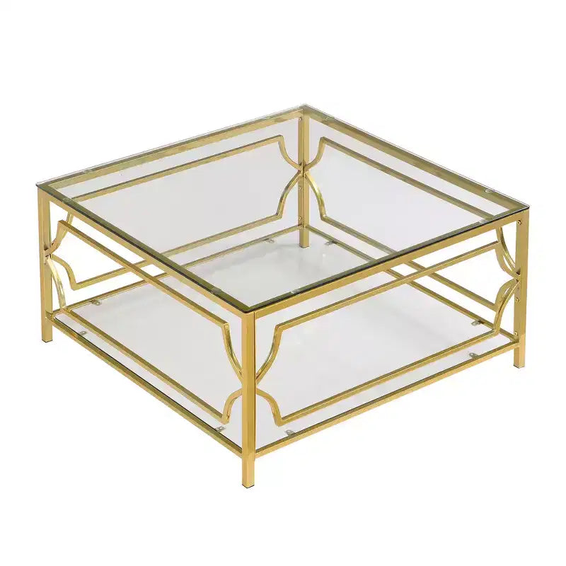 Quadratischer Couchtisch von Merax mit schwarzer oder transparenter Glasplatte und zweistöckigem Ablagefach