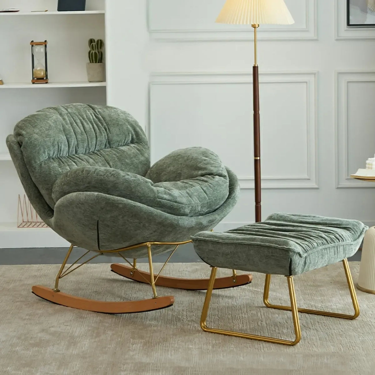 Fauteuil à bascule moderne en velours, ergonomique et rembourré, pour chambre de bébé