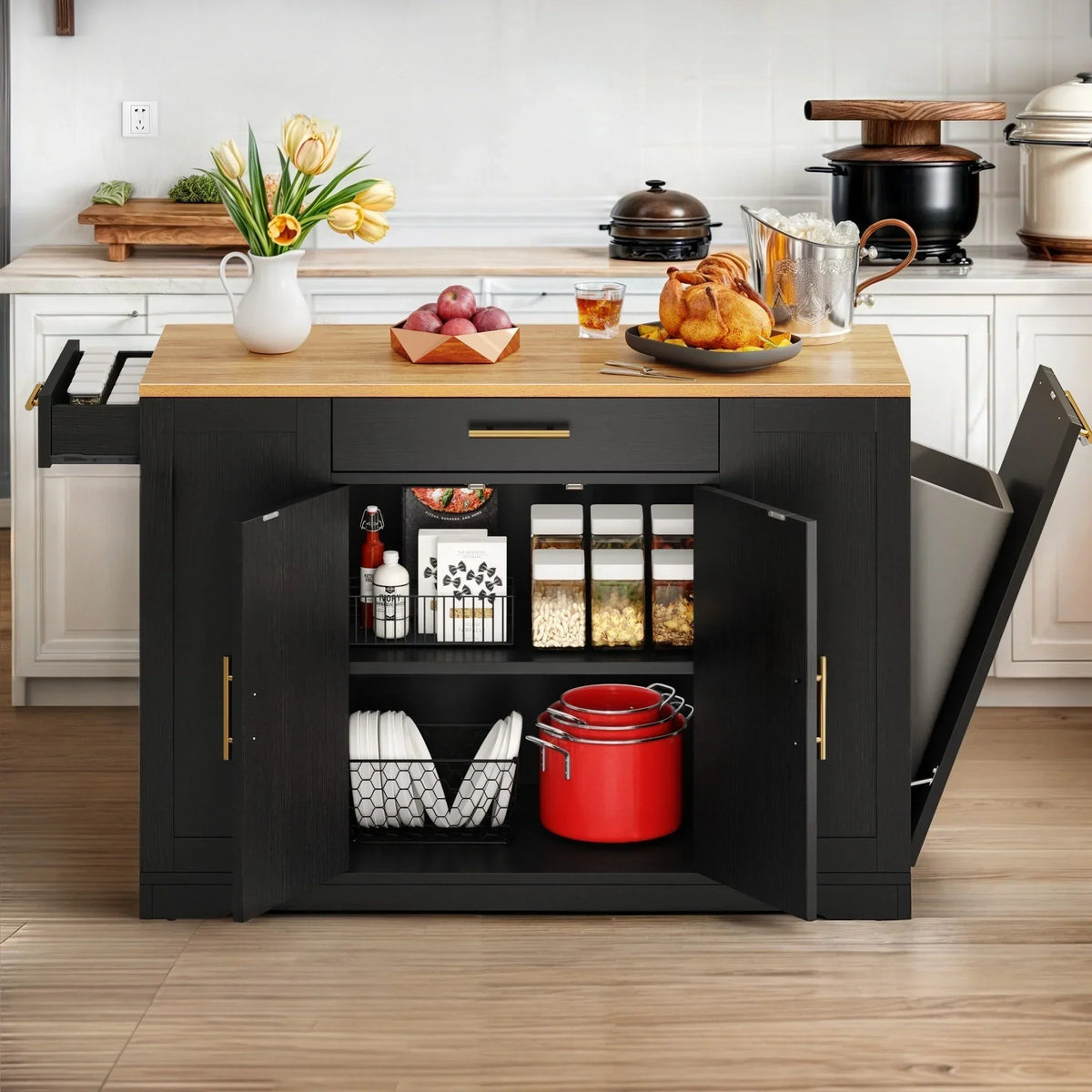 Îlot de cuisine roulant Moasis de 53 pouces, meuble de rangement, chariot de cuisine portable et mobile