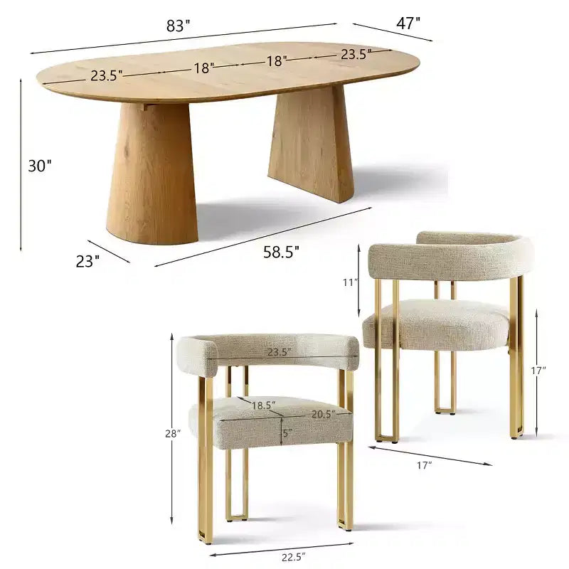 Ausziehbares rundes bis ovales Esszimmertisch-Set mit 4 Samtsesseln, modernem Säulendesign, Sitzplätze für bis zu 8 Personen – Panipeachy