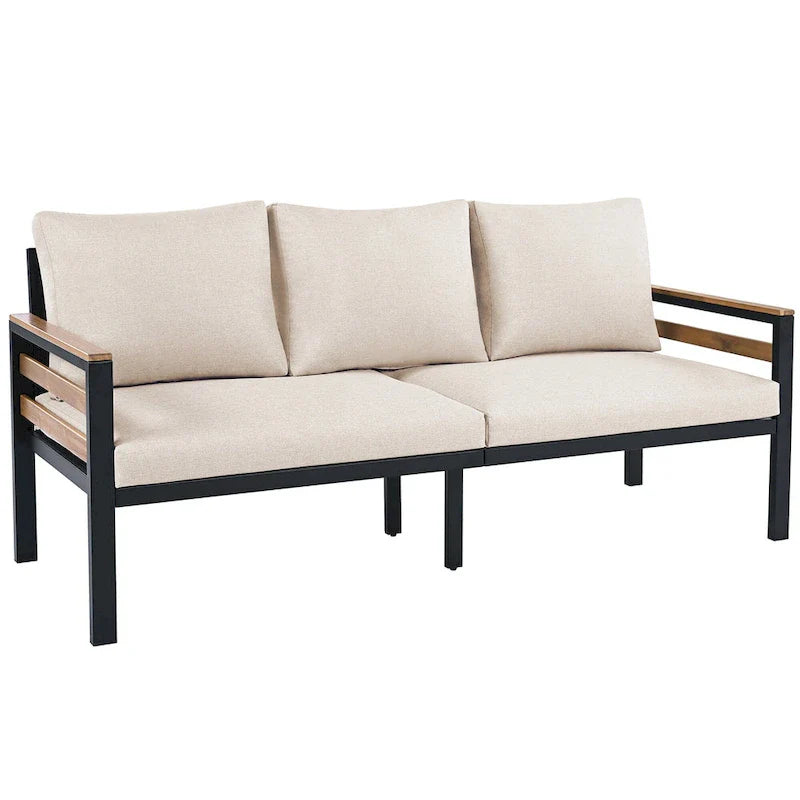 Ensemble de canapé d’extérieur de 4 pièces pour 5 personnes avec table basse en bois massif et coussins amovibles