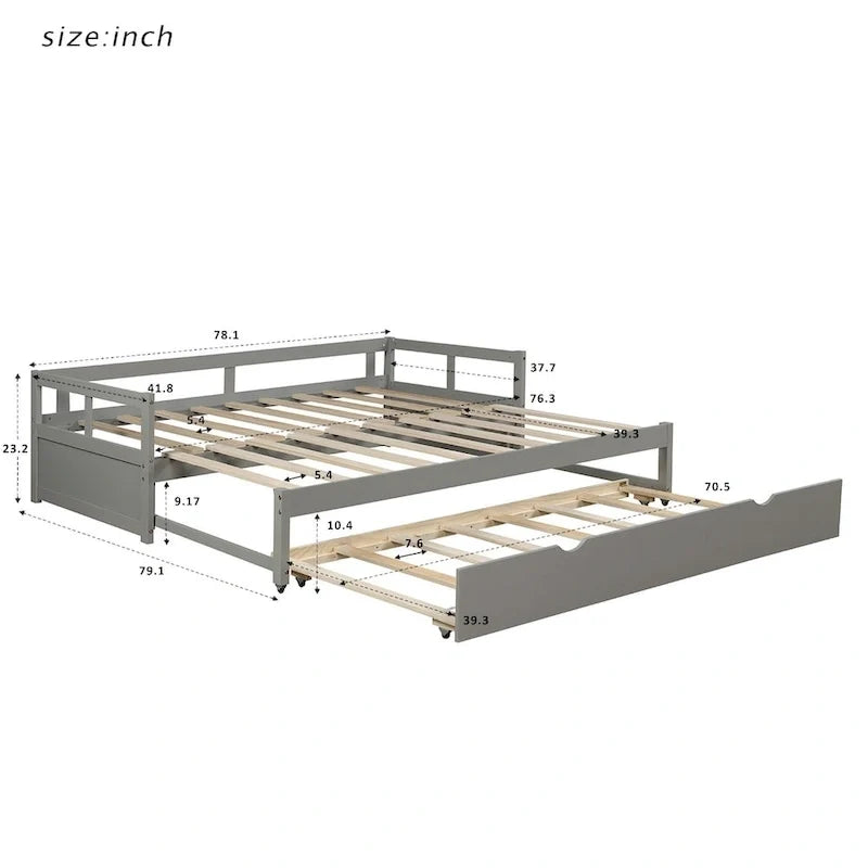 Ausziehbares Tagesbett mit Ausziehbett, hölzernes Tagesbett mit Ausziehbett