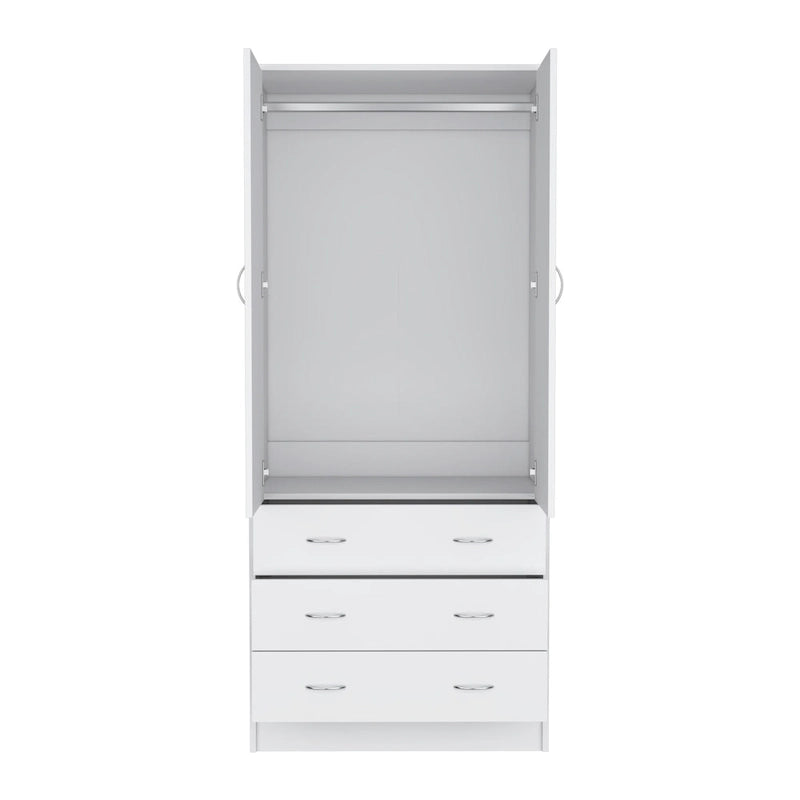 Moderner zweitüriger Kleiderschrank mit 3 Schubladen und 1 Kleiderstange fürs Schlafzimmer