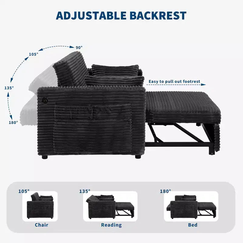 55 wandelbares 2-Sitzer-Schlafsofa mit ausziehbarer Fußstütze und verstellbarer Rückenlehne, platzsparendes Sofa für kleine Wohnungen