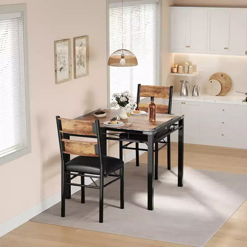 Ensemble de table à manger pour 4 personnes avec 4 chaises rembourrées, ensemble de table de cuisine en bois de 5 pièces avec protection d’angle pour cuisine, appartement ou petit espace