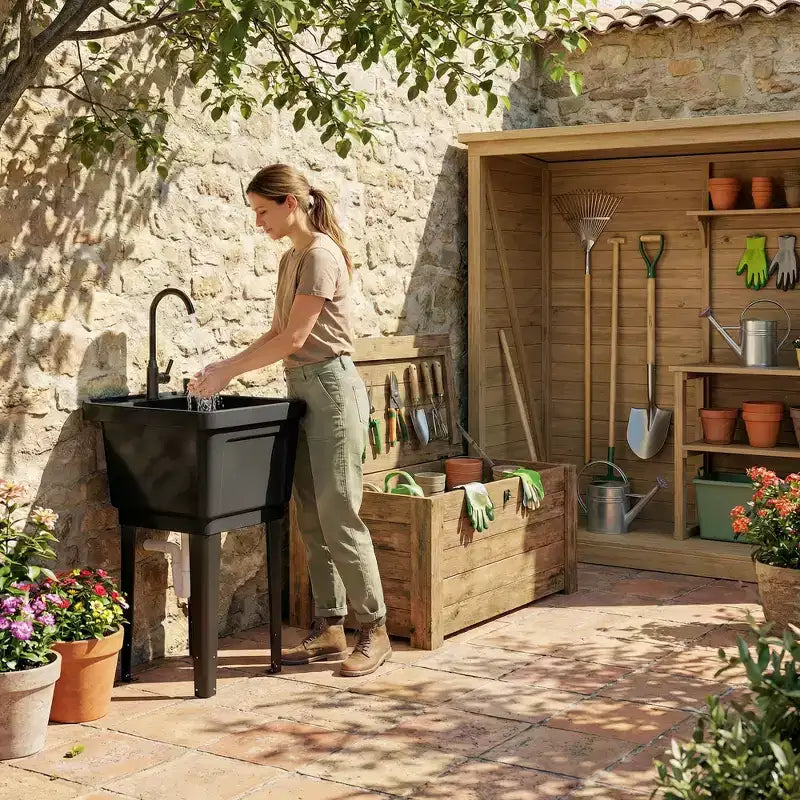 Évier utilitaire portable avec bac à linge, évier sur pied avec robinet, distributeur de savon et tuyaux