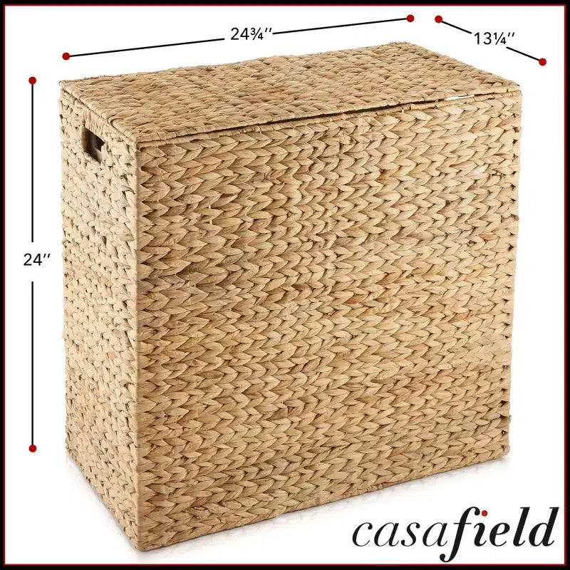 Panier à linge Casafield à 2 compartiments avec couvercle et sacs doublures amovibles, trieur de linge tressé en jacinthe d’eau pour vêtements