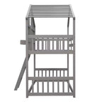 Twin Size House-Shaped Loft Bed, Wood Playhouse Loft Bed with Ladder & Guardrails for Kids