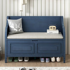 Rustic Solid Wood Entryway Storage Bench with Safety Hinge