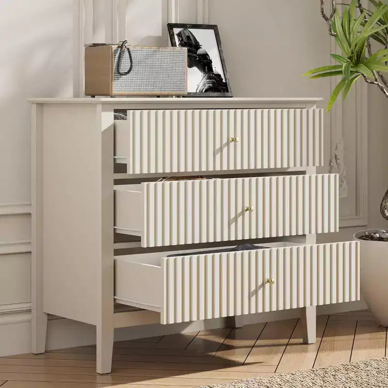 Heynemo Kommode mit 3 Schubladen, lackierter 30 Zoll hoher Nachttisch aus Holz mit Stauraum, breiter moderner Schubladenschrank mit kugelgelagerten Auszügen