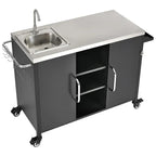 Outdoor Kitchen Island with Sink, Outdoor Bar Cart Sink Station with 4 Lockable Wheels