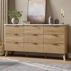 9 Drawers Fluted Dresser, Modern Chest, Wooden Dresser TV Stand, Curved Profile Design, for Living Room, Hallway