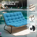 Fauteuil double Papasan avec coussin, rotin PE toutes saisons et structure en métal, pour intérieur et extérieur