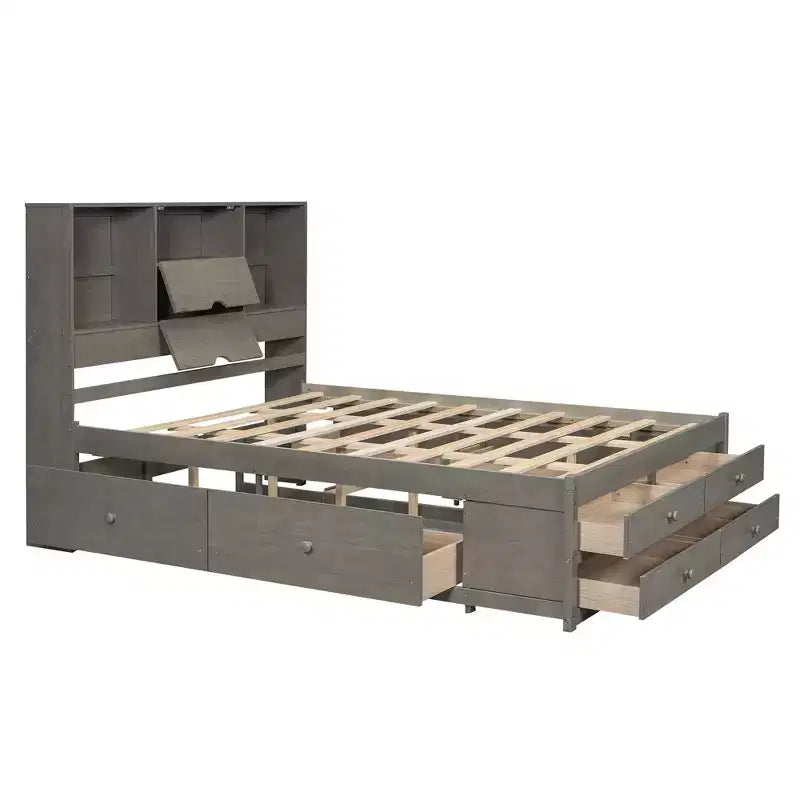 Platformbed voor een tweepersoonsmatras met opbergplank en 8 laden, eenvoudig te monteren