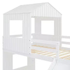 Luxystar Etagenbett aus Holz in Twin-über-Full-Größe mit Spielhaus, Rutsche und Schutzgittern