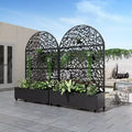 MAYEERTY 72x47 zwarte gebogen ijzeren plantenbak met trellis, decoratief tuinscherm van 3 delen voor terras en balkon