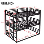 Full over Full over Full Bunk Bed, Metal Triple Bunk Bed with Safety Guardrails, Heavy-duty Bunk Bed with Noise-reduced Design, Black