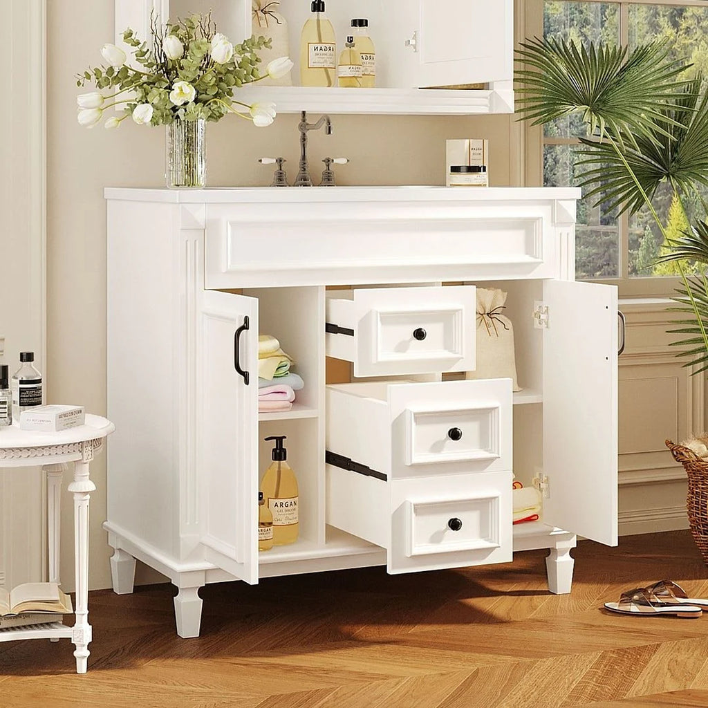 Meuble-lavabo moderne de salle de bains de 36 po avec vasque sur plan, armoire à miroir, 2 portes et 2 tiroirs