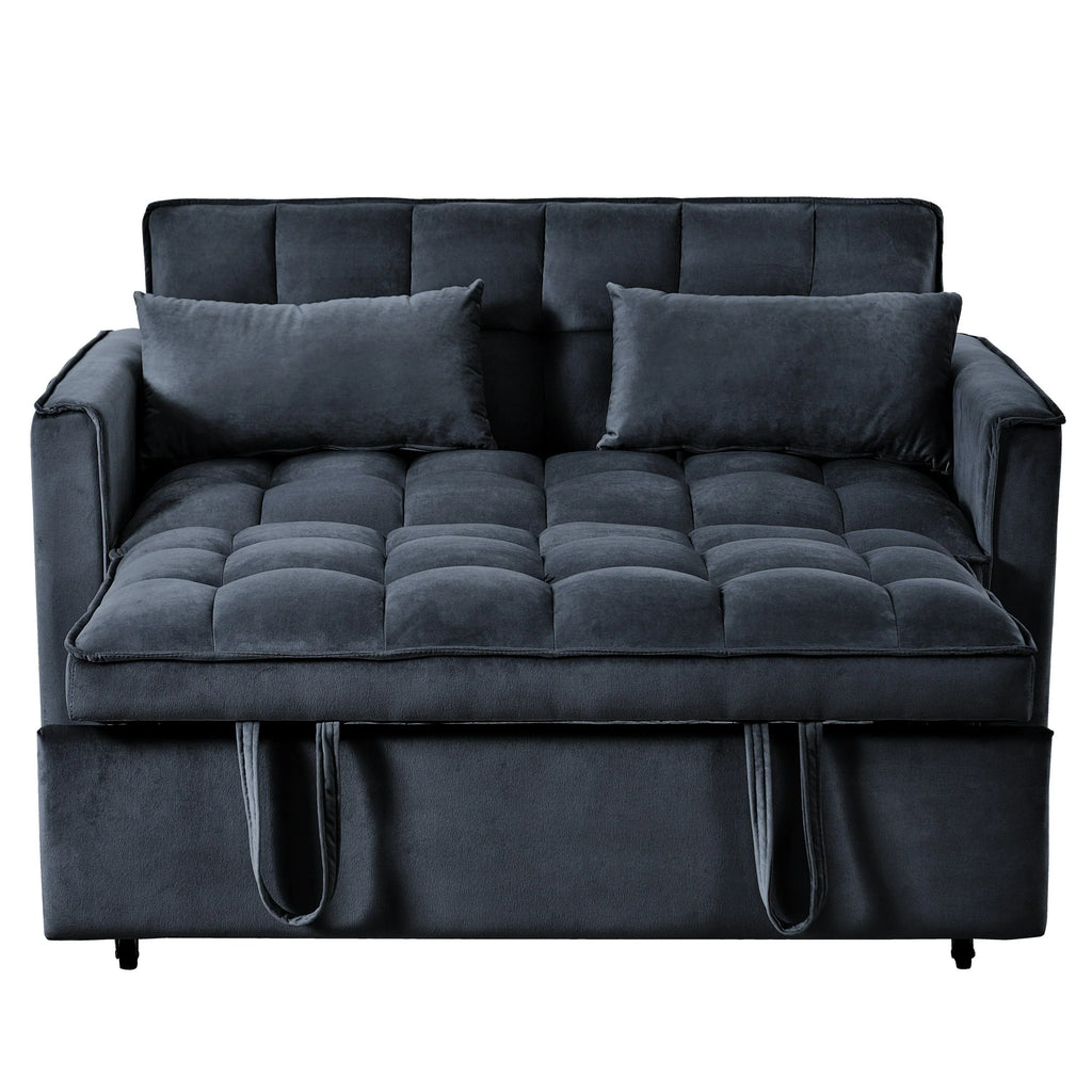 Modernes ausziehbares Schlafsofa, 3-in-1-Schlafsofa mit verstellbarer Rückenlehne, Samt-Loveseat, Kissen und Seitentaschen