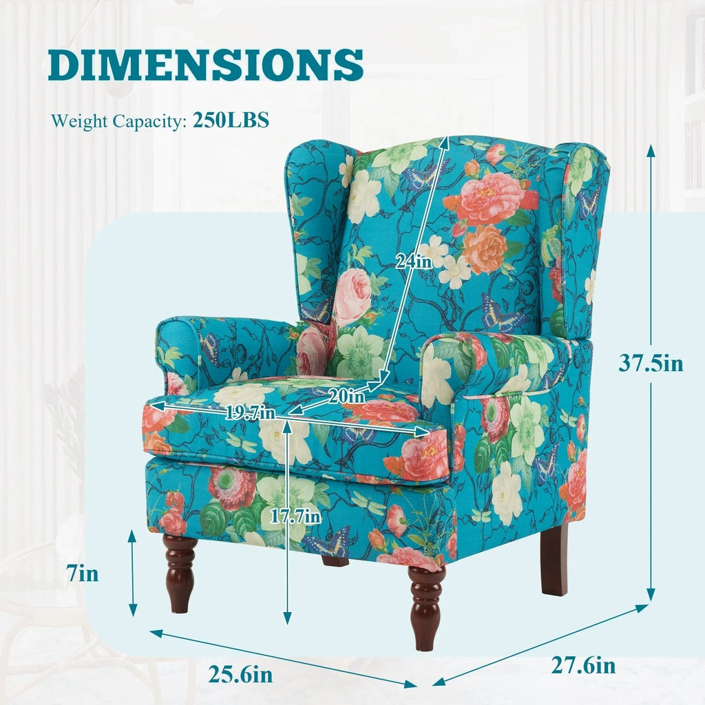 Erommy moderne accentstoel, fauteuil met hoge rugleuning, gestoffeerde stoffen fauteuil met knopen en houten poten voor de woonkamer