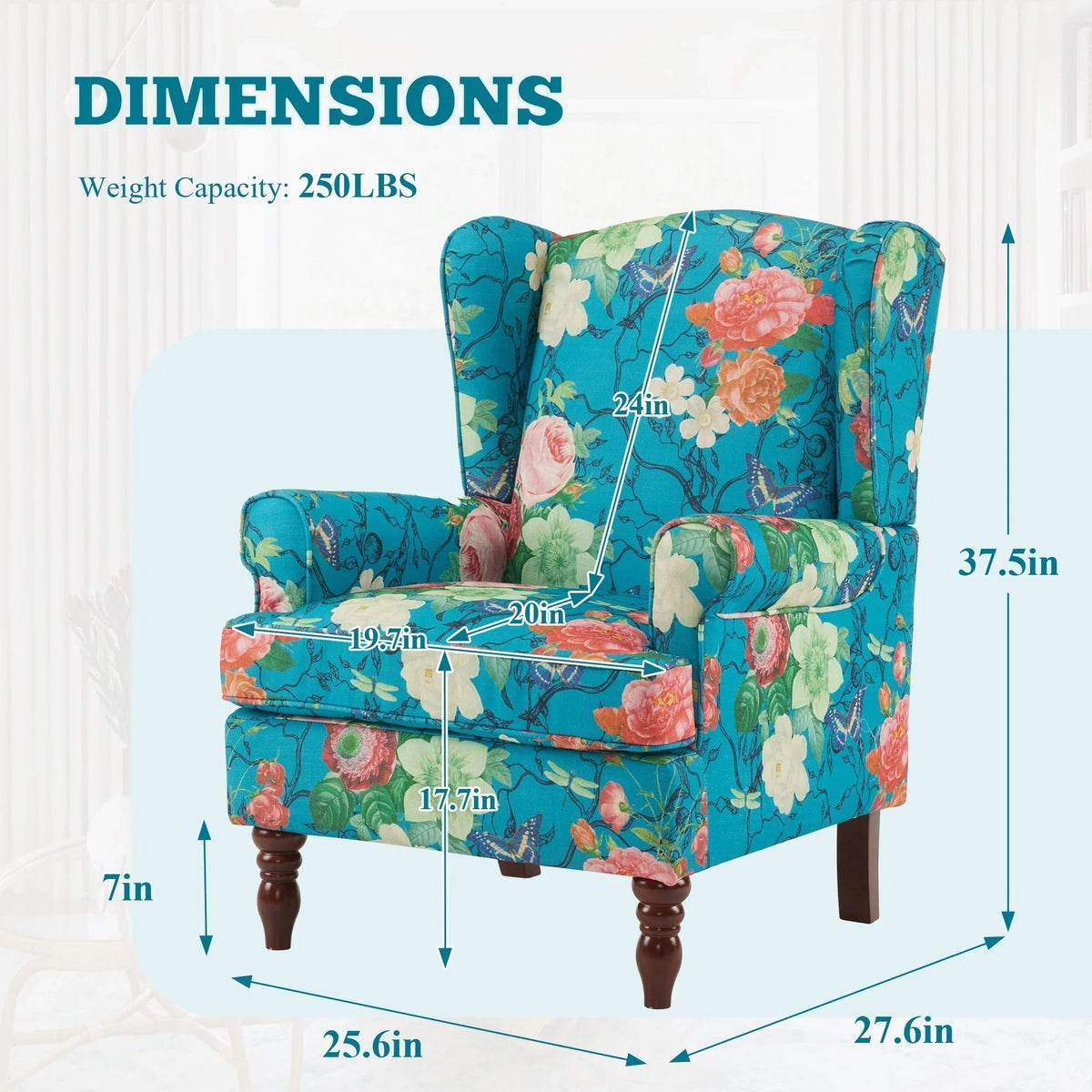 Erommy moderne accentstoel, fauteuil met hoge rugleuning, gestoffeerde stoffen fauteuil met knopen en houten poten voor de woonkamer