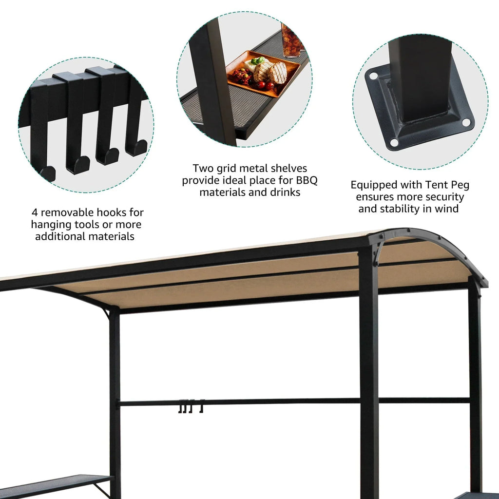 Buitenpaviljoen met grilloverkapping van 5 ft x 8 ft, stalen frame, barbecuebeschutting