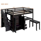 Full Size Loft Bed with Stairs, Bookshelf, Desk & Wardrobe - Space-Saving Multifunctional Furniture for Kids & Teens-White