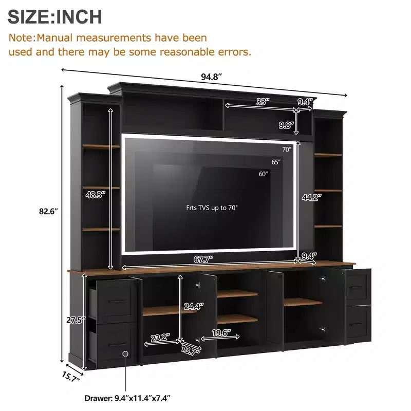 ModernLuxe 4-in-1 Farmhouse Entertainment Center Wall Unit, Fits TVs Up to 70, TV Stand Media Console w/ Adjustable Shelves & Drawers