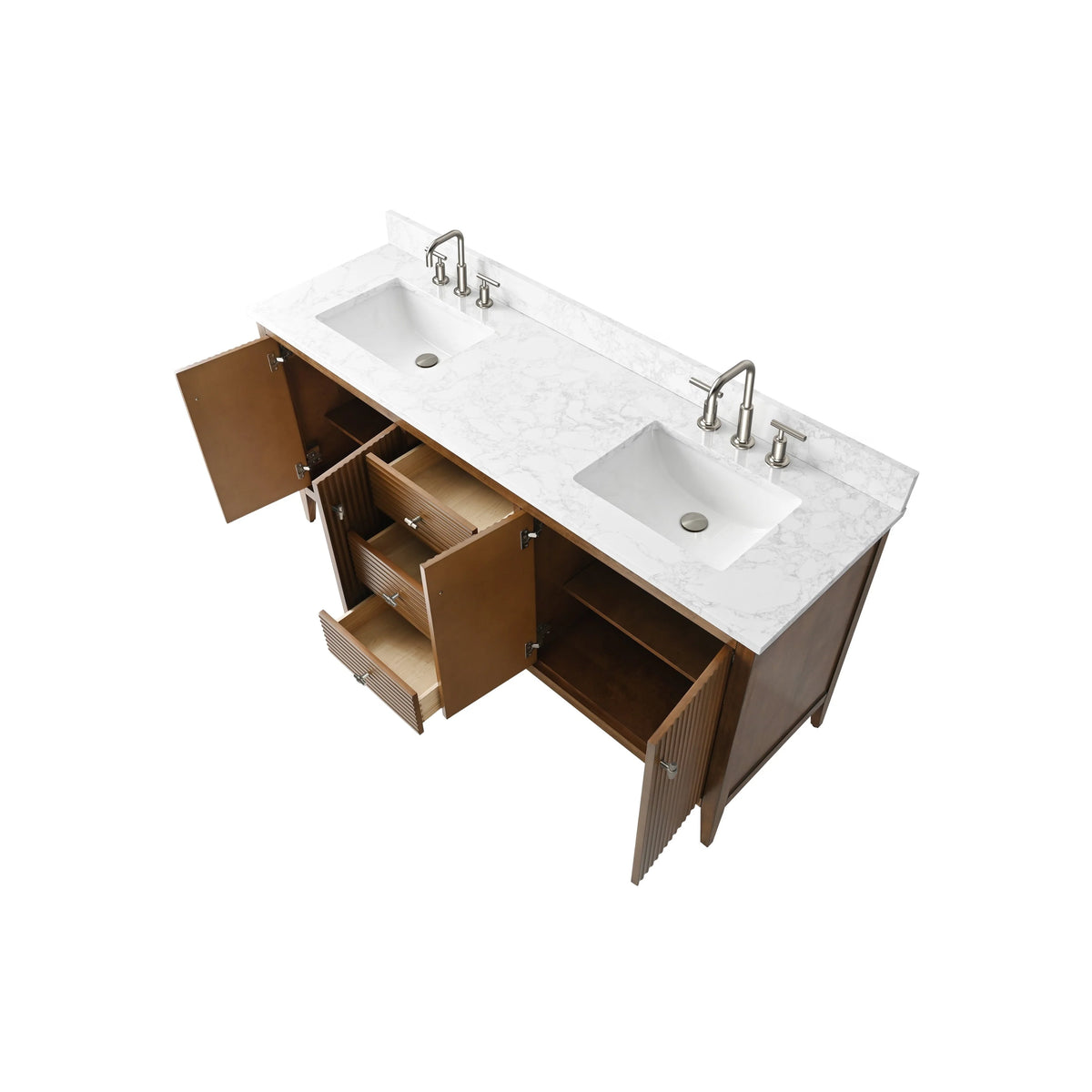Vanity Art 72 Badezimmer-Waschtischunterschrank mit Doppelwaschbecken und Oberfläche aus Kunstmarmor