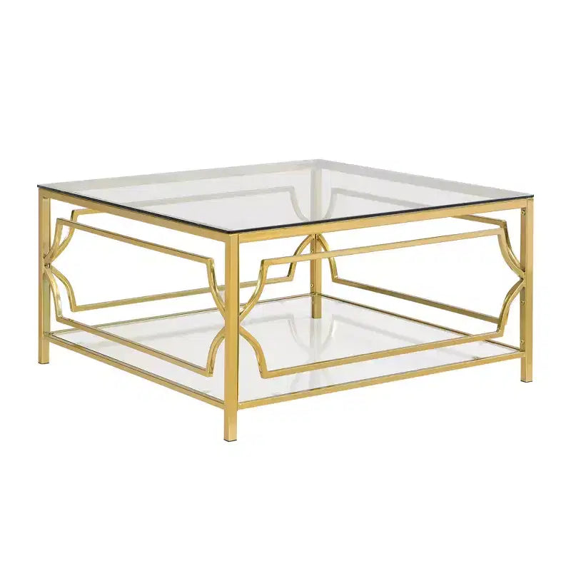 Quadratischer Couchtisch von Merax mit schwarzer oder transparenter Glasplatte und zweistöckigem Ablagefach