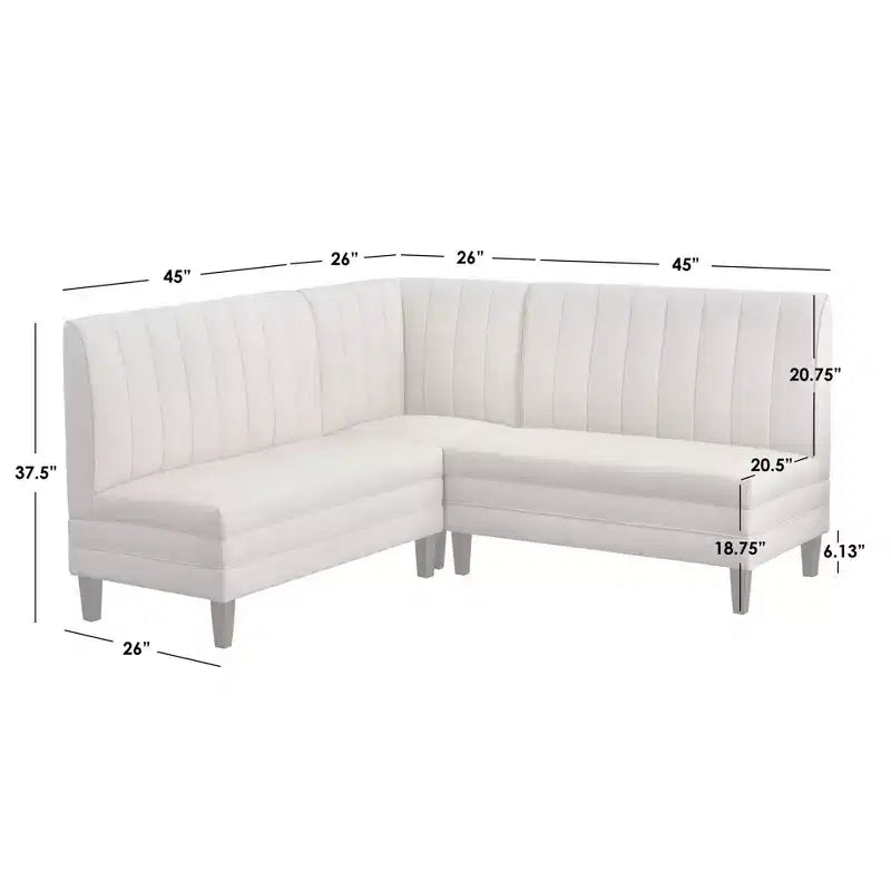 Lifestorey 4pc Kerrington Channel Back Banquette Dining Set Walnut/Cream: Linen-Look Fabric, Pedestal Table