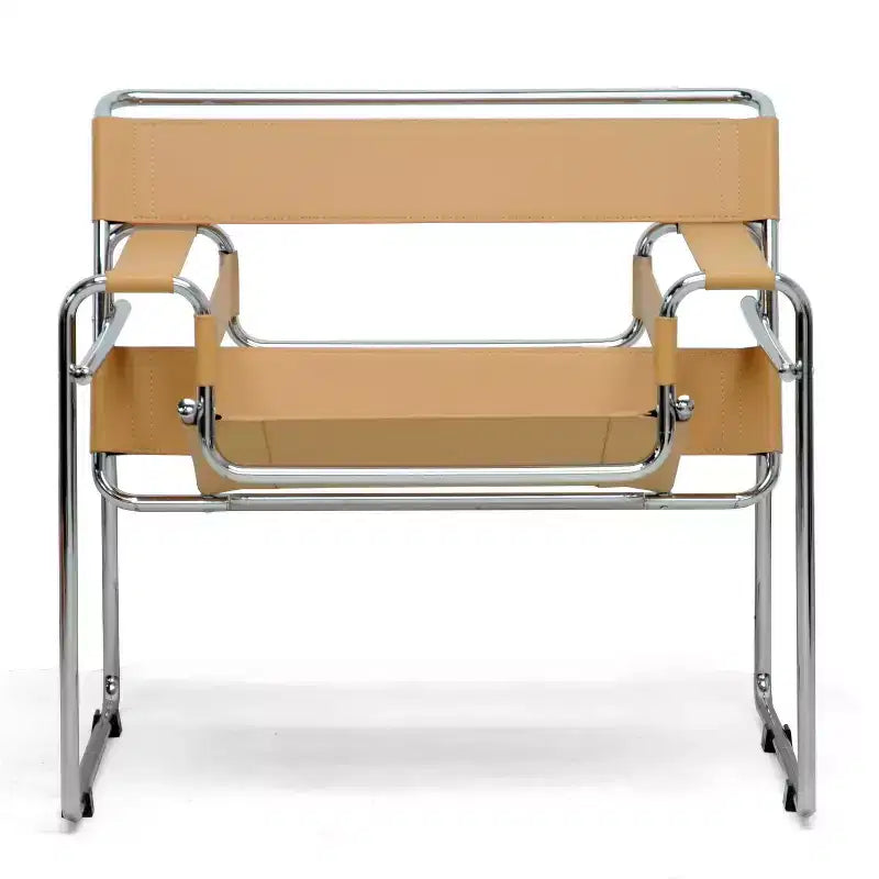 Baxton Studio Jericho leren accentstoel in mid-centurystijl, beige: chromen afwerking, vloervriendelijke poten, volledig gemonteerd