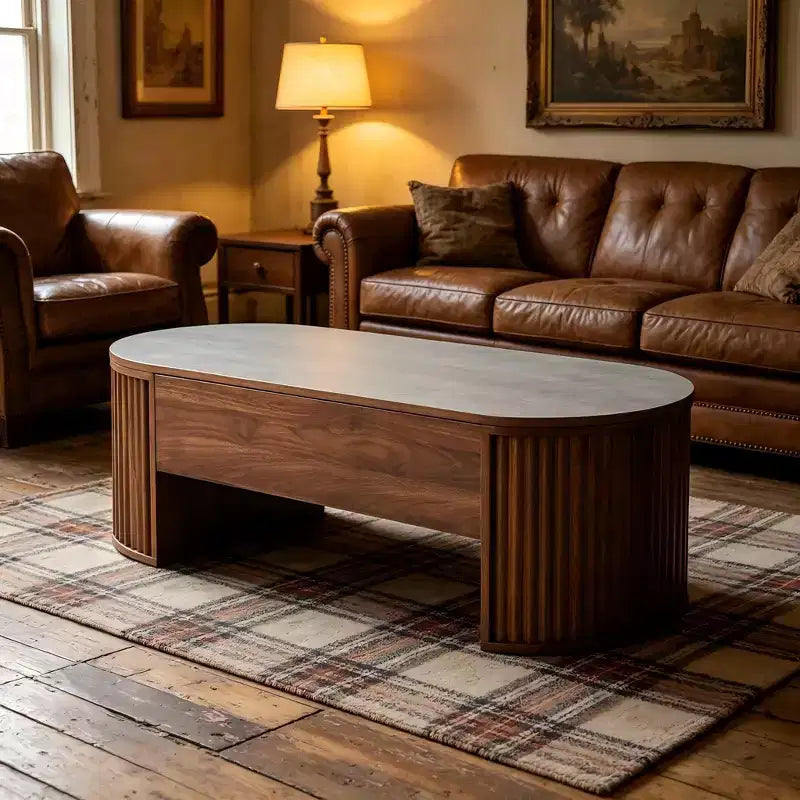 Table basse relevable ovale marron de 47,2 po avec compartiment caché