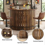 Arc-Shaped 4-Tier Storage Mini Bar Table, Modern Rustic Home Bar Cabinet with Footrest & MDF Construction
