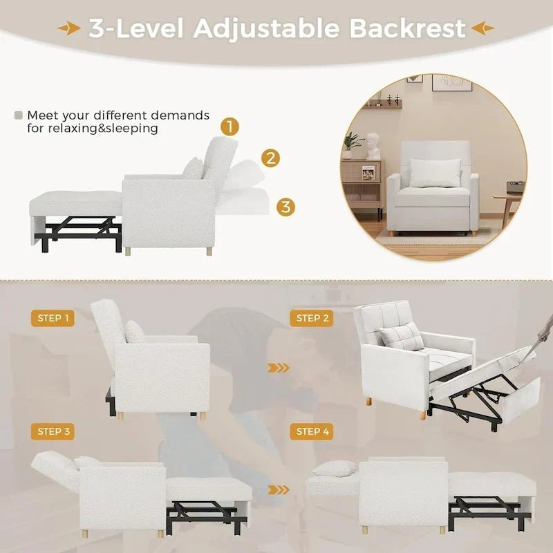 AECOJOY 3-in-1-Schlafsofa-Sessel mit Kissen und verstellbarer Rückenlehne