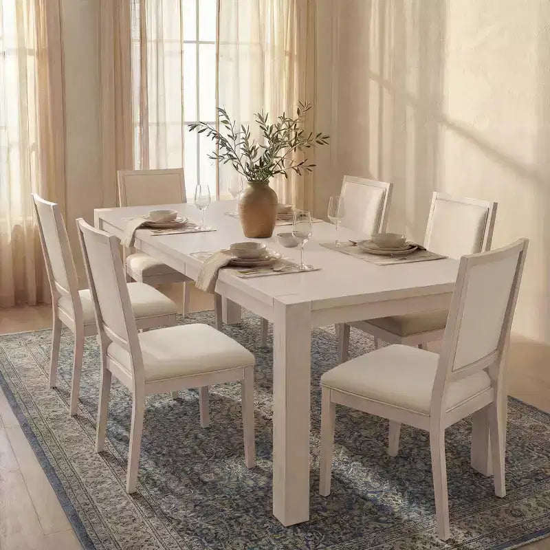 Ensemble de salle à manger moderne - table de 80 et 6 chaises rembourrées, structure en bois massif, capacité de la table de 400 lb, montage facile