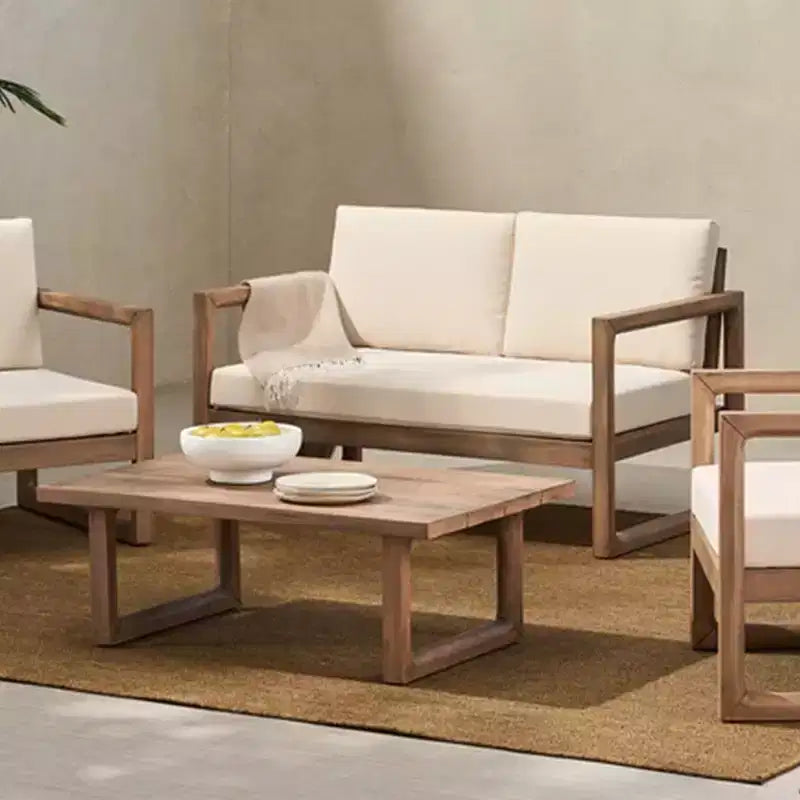 Ensemble de mobilier de patio en bois d’acacia, ensemble d’extérieur avec table basse et coussins moelleux pour jardin, véranda et balcon, beige - Merax
