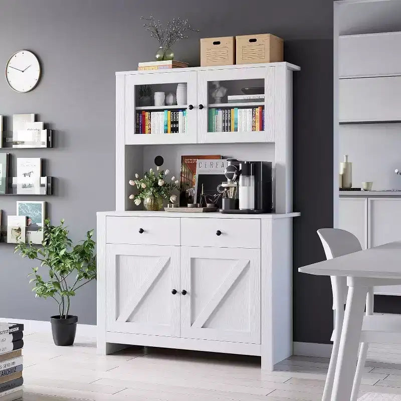 Meuble garde-manger de cuisine avec support pour micro-ondes, vaisselier avec buffet et étagères réglables, pour la cuisine et la salle à manger