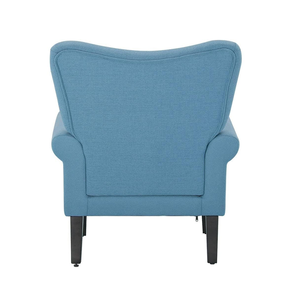Erommy moderne accentstoel, fauteuil met hoge rugleuning, gestoffeerde stoffen fauteuil met knopen en houten poten voor de woonkamer