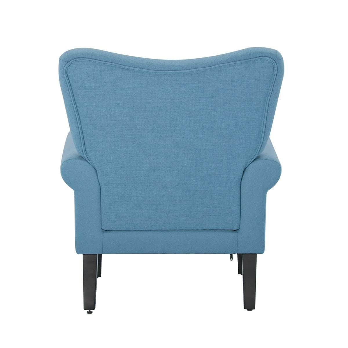 Erommy moderne accentstoel, fauteuil met hoge rugleuning, gestoffeerde stoffen fauteuil met knopen en houten poten voor de woonkamer