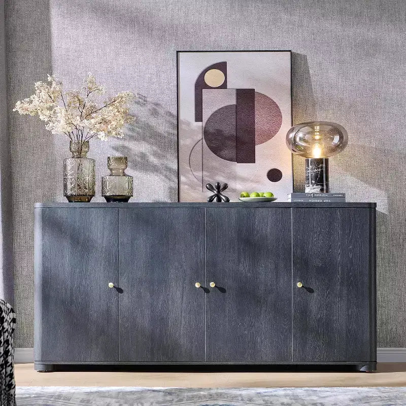 Kitchen Buffet Sideboard Cabinet with 4 Doors and Shelves, Modern Large Sideboard Buffet Storage Cabinet, 66 Coffee Bar Storage Cabinet