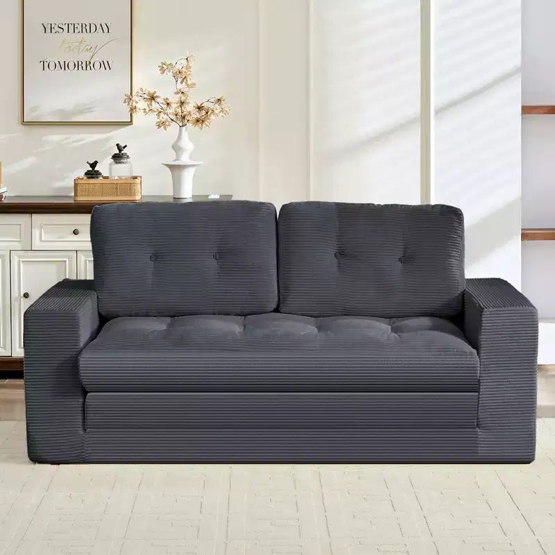 Mjkone 71' 2-in-1 slaapbank, opvouwbare loveseat met geribde stof en knopen, ruimtebesparend