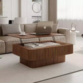Table basse cannelée JVNOXK de 38,6' avec plateau relevable et rangement, placage en bois massif, hauteur réglable, table d’appoint moderne pour le salon ou la chambre, noyer