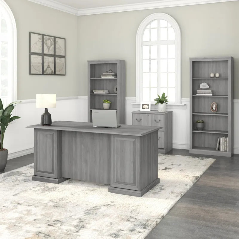 Bush Furniture Saratoga Schreibtisch für Führungskräfte mit Schubladen und Stauraum