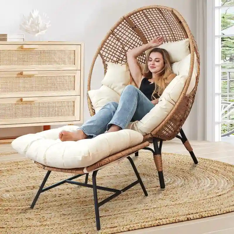 Fauteuil œuf d’intérieur FINCATI, fauteuil œuf d’extérieur supportant 440 lbs, fauteuil œuf surdimensionné avec pouf, fauteuil œuf luxueux et confortable avec repose-pieds