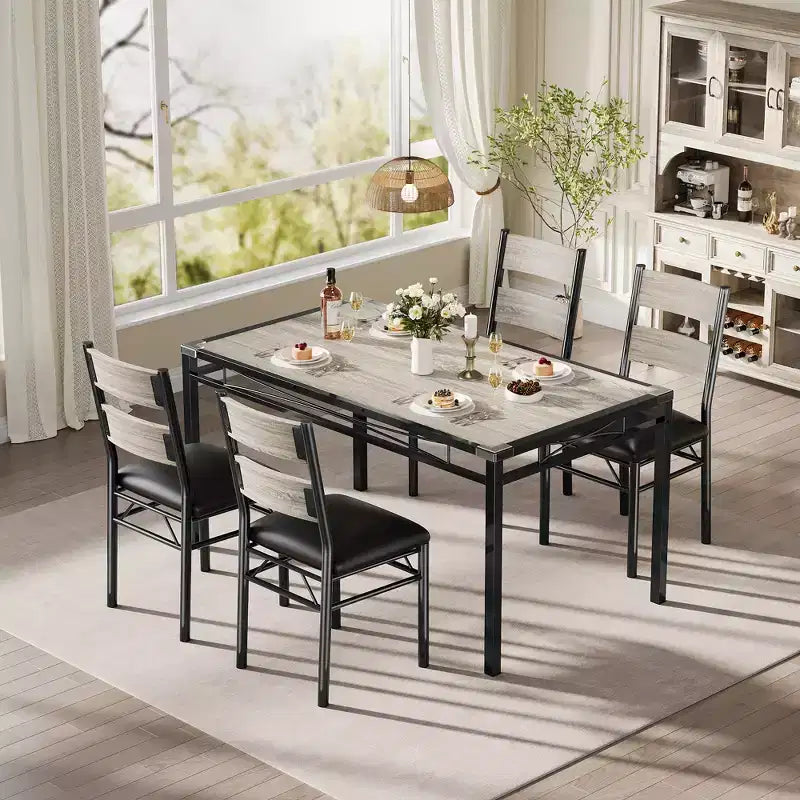 Ensemble de table à manger pour 4 personnes avec 4 chaises rembourrées, ensemble de table de cuisine en bois de 5 pièces avec protection d’angle pour cuisine, appartement ou petit espace